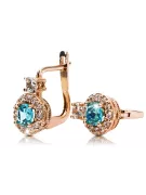 Earrings Aquamarine 14K Rose gold Vintage Jewlery cec003r
